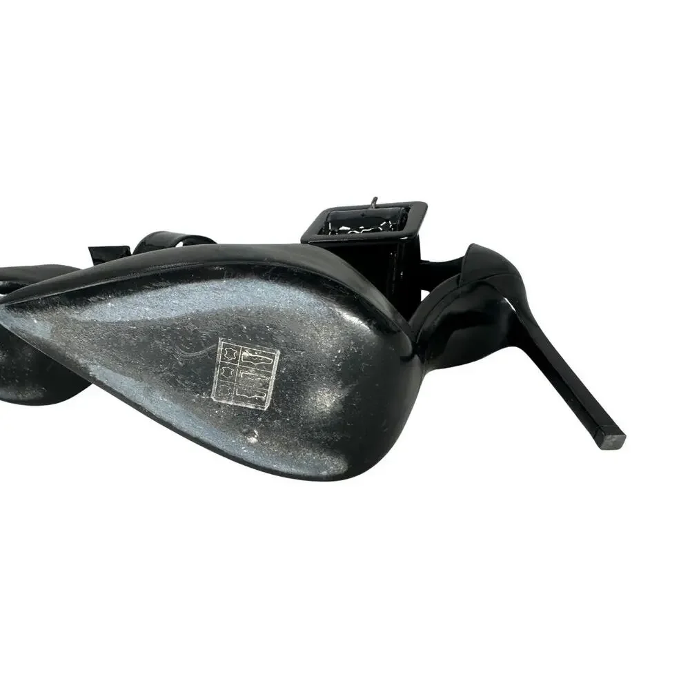 Saint Laurent Leather Pointed Toe Ankle Strap Pump Heels Black Women's Size 38.5